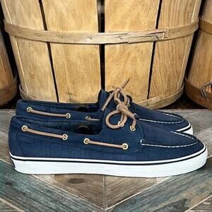 Sperry Bahama 2-Eye Navy Leather Washable Lace-Up Boat Shoes Womens Size 9.5